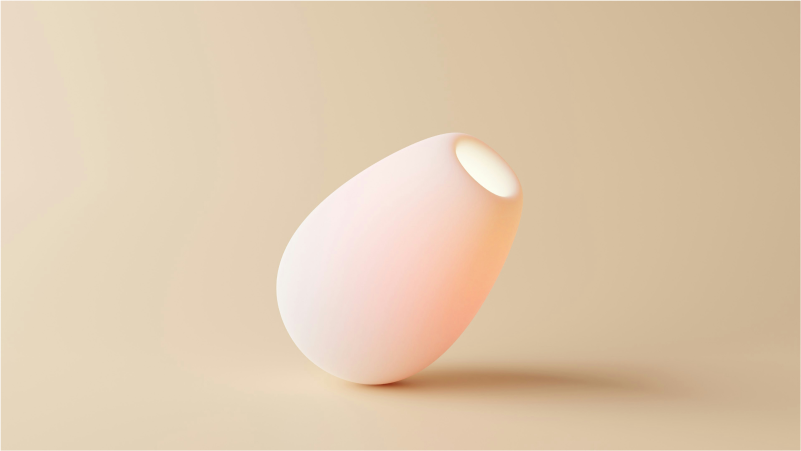 Abstract image of a 3d object. looks like a vase slightly tilted to the side. creamy color